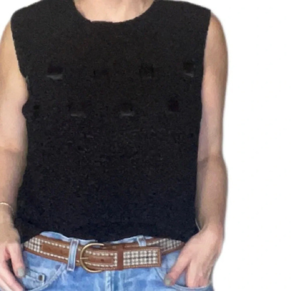 Vintage 90s ruched scrunch black tank sleeveless top Sz small - Picture 7 of 7